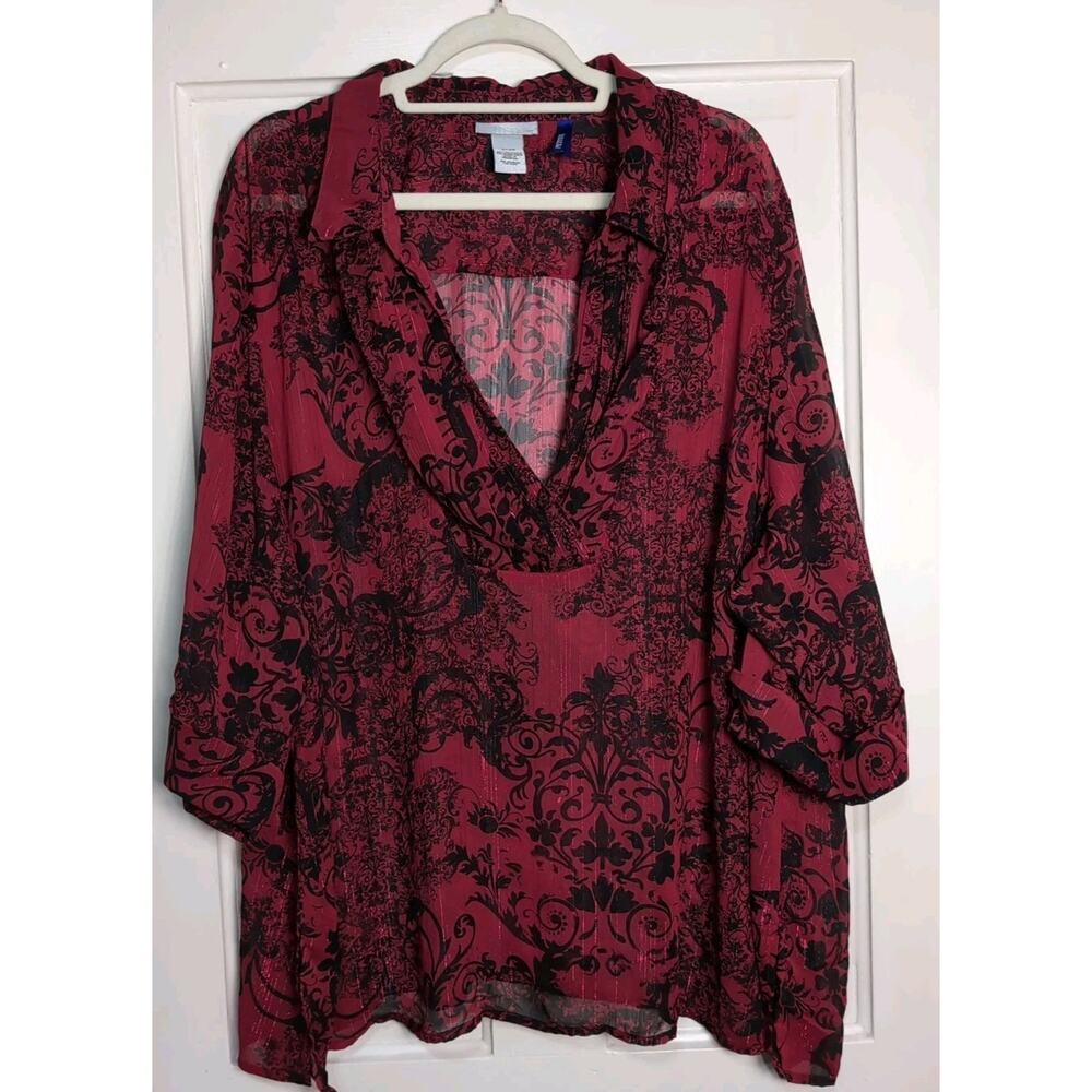 Catherines Sheer‎ Asymmetric V-Neck Top Shimmer Whimey Vamp Women's 3XWP(1050)